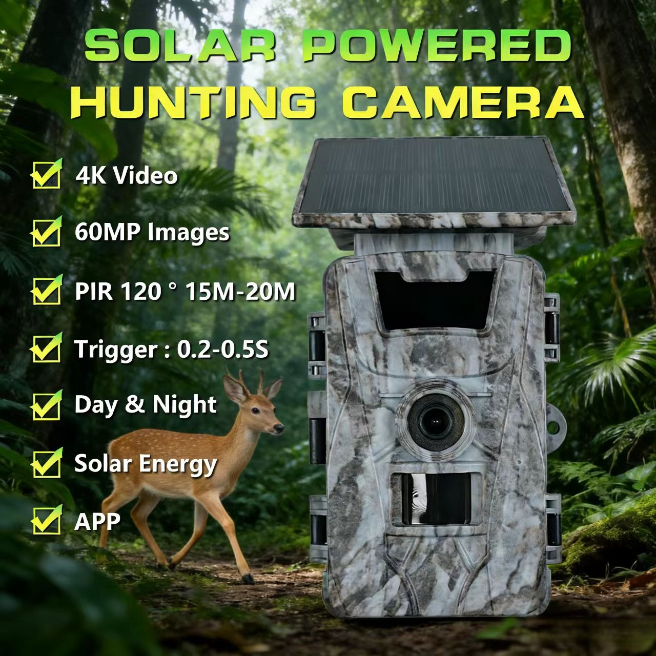 Outdoor Hunting Camera Wifi - Solar WiFi 4K 60MP Hunting Camera