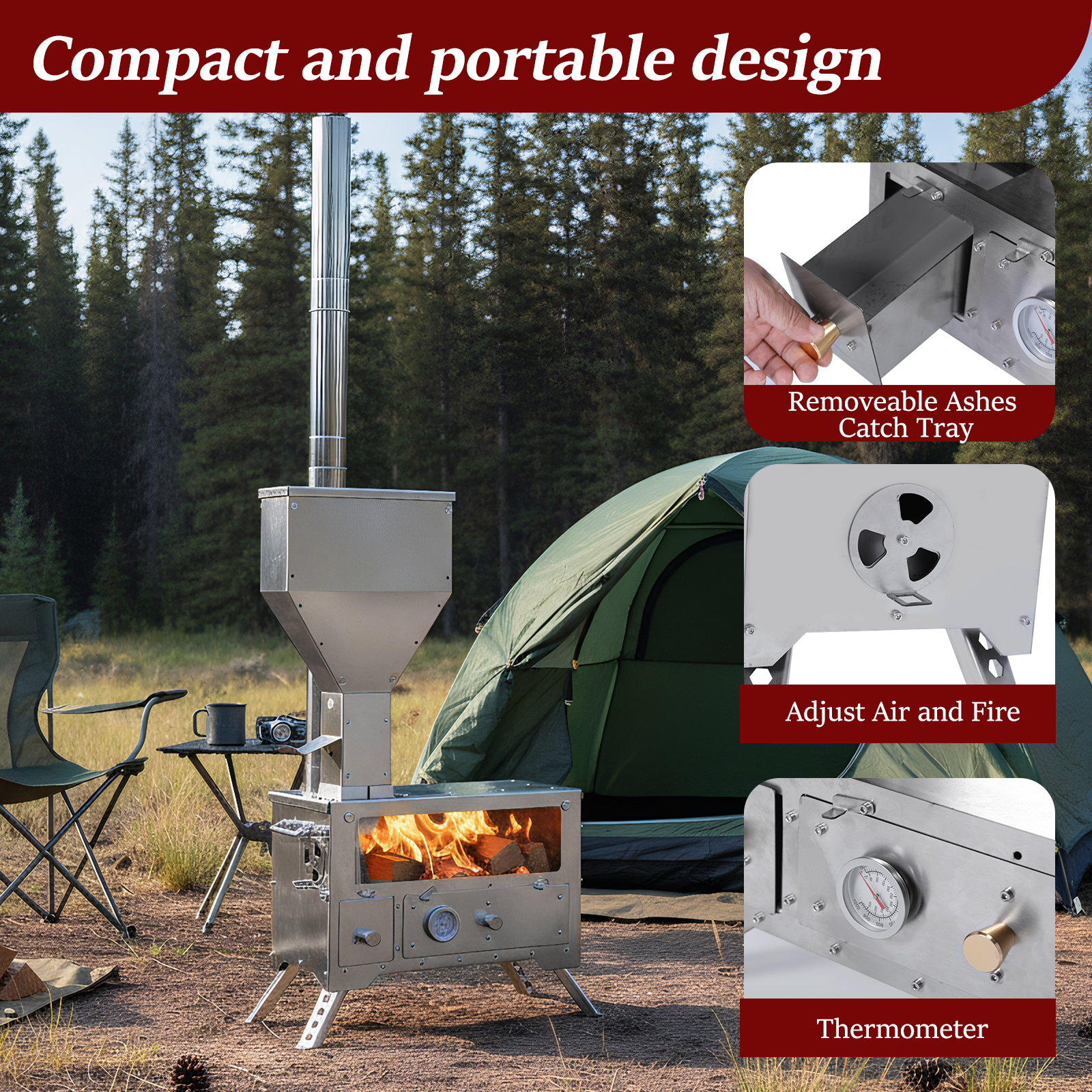 Wood Stove with Chimney Pipe P - Hunting Fishing Outdoor のレビューと価格